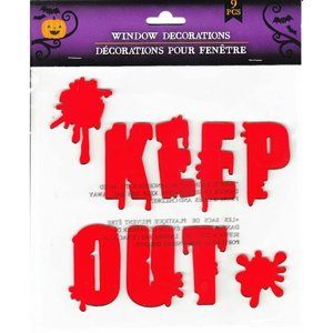 NEW HALLOWEEN 9 pc Red Bloody KEEP OUT Warning Window Gel Clings Decor Spooky!!!